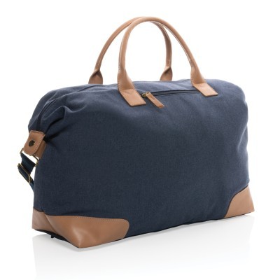 Bolsa fin de semana reciclada con asa y detalles marrones